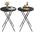 OROFULL 23.6” Round Bar Height Folding Cocktail Table, 2 Pack HDPE High Top Bistro Table with Iron Frame for Indoor Outdoor Party Events, Black