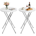OROFULL 23.6” Round Bar Height Folding Cocktail Table, 2 Pack HDPE High Top Bistro Table with Iron Frame for Indoor Outdoor Party Events, White
