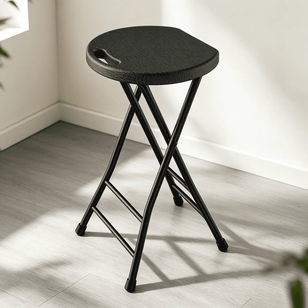 OROFULL 24 Inch Tall Folding Stool 1 Pack, Heavy Duty HDPE Portable Bar Stool with Carry Handle & Steel Frame for Indoor Outdoor Use, Black