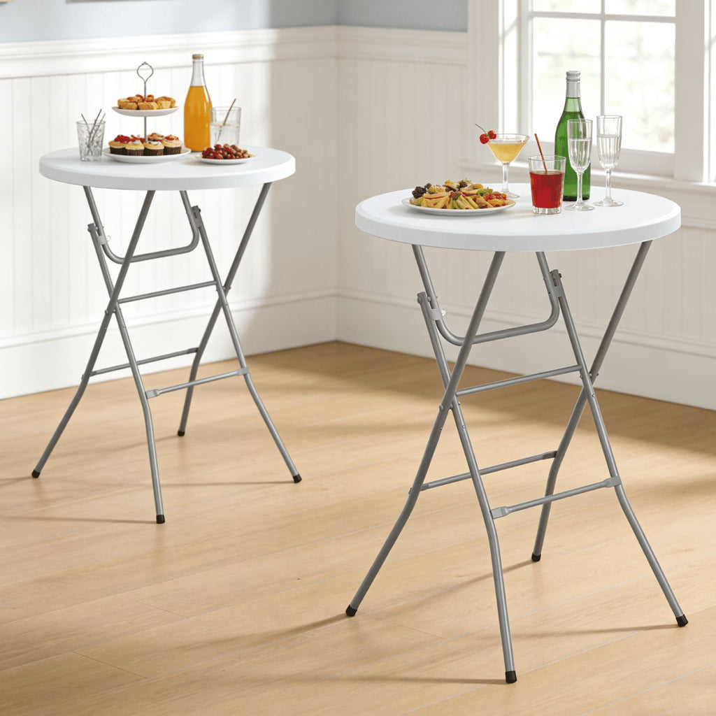 OROFULL 32 Inch Round Bar Height Folding Table 2 Pack, Portable High Top Table with Locking Legs for Indoor Outdoor Party Bistro Event, White