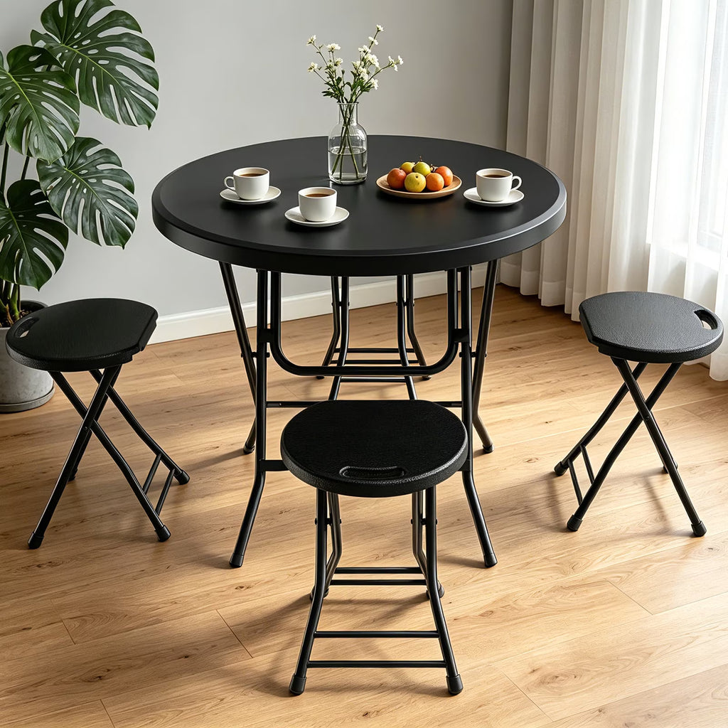 OROFULL 32 inch Round Folding Table, 1 Pack, Hdpe Portable Plastic Desk for Indoor Outdoor Picnic, Camping, Banquet & Party Use,Black