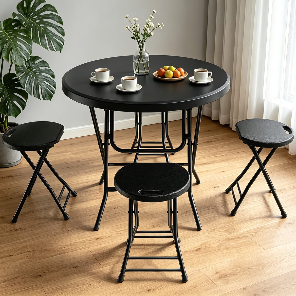 OROFULL 32 inch Round Folding Table, 1 Pack, Hdpe Portable Plastic Desk for Indoor Outdoor Picnic, Camping, Banquet & Party Use,Black