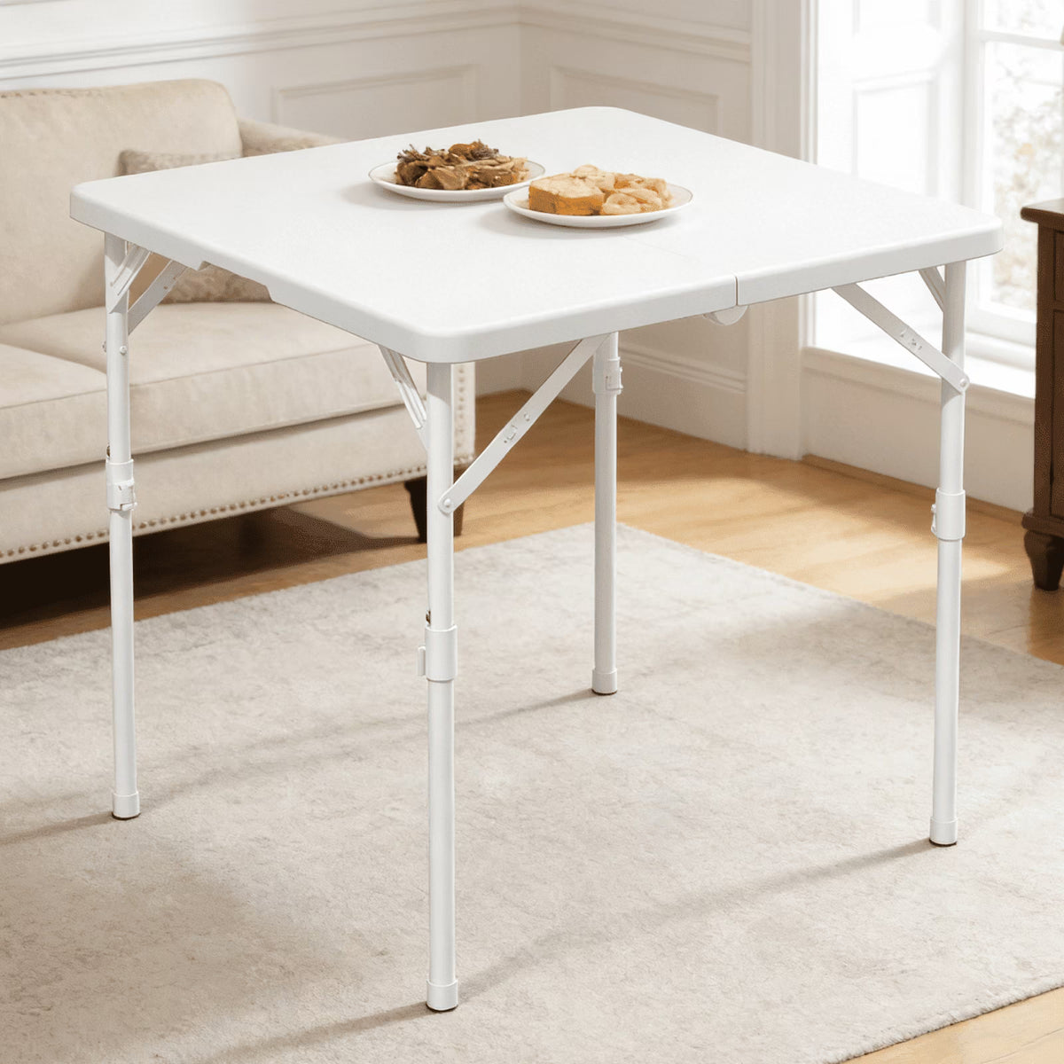 OROFULL 34" Square Folding Table, Heavy Duty Foldable Portable Table for Indoor Outdoor Party Wedding Camping Office, White