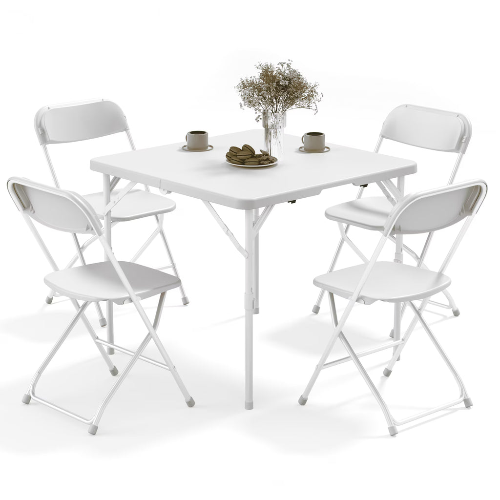 OROFULL 34in Folding Table Set with 4 Chairs, Plastic Portable Dining Table for Party Camping Backyard Events Picnic,White