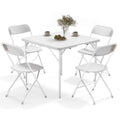 OROFULL 34in Folding Table Set with 4 Chairs, Plastic Portable Dining Table for Party Camping Backyard Events Picnic,White