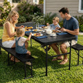 OROFULL 6FT Folding Picnic Table Set, Heavy Duty Portable Table with 2 Benches, Indoor Outdoor Foldable Camping Furniture for Patio BBQ Party Backyard, Black