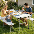 OROFULL 6FT Folding Picnic Table Set, Heavy Duty Portable Table with 2 Benches, Indoor Outdoor Foldable Camping Furniture for Patio BBQ Party Backyard, White