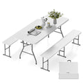 OROFULL 6FT Folding Picnic Table and Bench Set with Hdpe& Steel Frame for Indoor Outdoor Dining Camping Party Patio,White