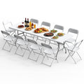 OROFULL 8FT Folding Table Set with 10 Chairs, Plastic Portable Dining Table for Party Camping Backyard Events Picnic,White