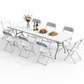 OROFULL 8FT Folding Table Set with 8 Chairs, Plastic Portable Dining Table for Party Camping Backyard Events Picnic,White
