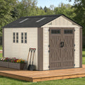OROFULL 8x10 ft Outdoor Storage Shed, HDPE Heavy Duty Tool Shed with Built-in Floor, Lockable Doors & Ventilation for Patio Garden Backyard, Khaki