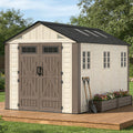 OROFULL 8x12 FT Outdoor Storage Shed, HDPE Heavy Duty Tool Shed with Built-in Floor, Lockable Doors & Ventilation for Patio Garden Backyard, Khaki