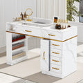 OROFULL Manicure Table, Professional Nail Desk with Dust Collector & Storage Drawers, Acetone Resistant Nail Station for Salon Home Use, White