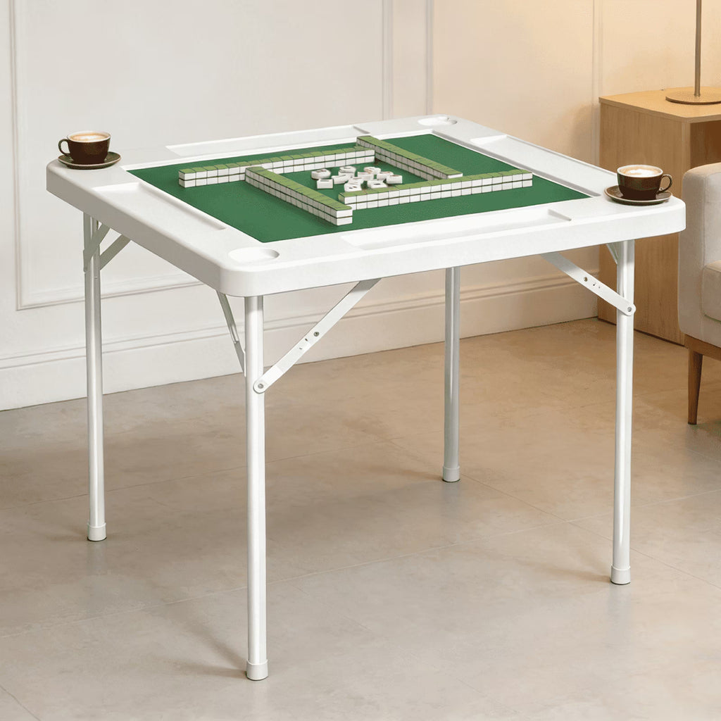 OROFULL Square Mahjong Table, 35.4" Folding Game Table with Green Felt & Cup Holders, Portable 4-Player Multi-Game Table for Poker Dominoes and Puzzles