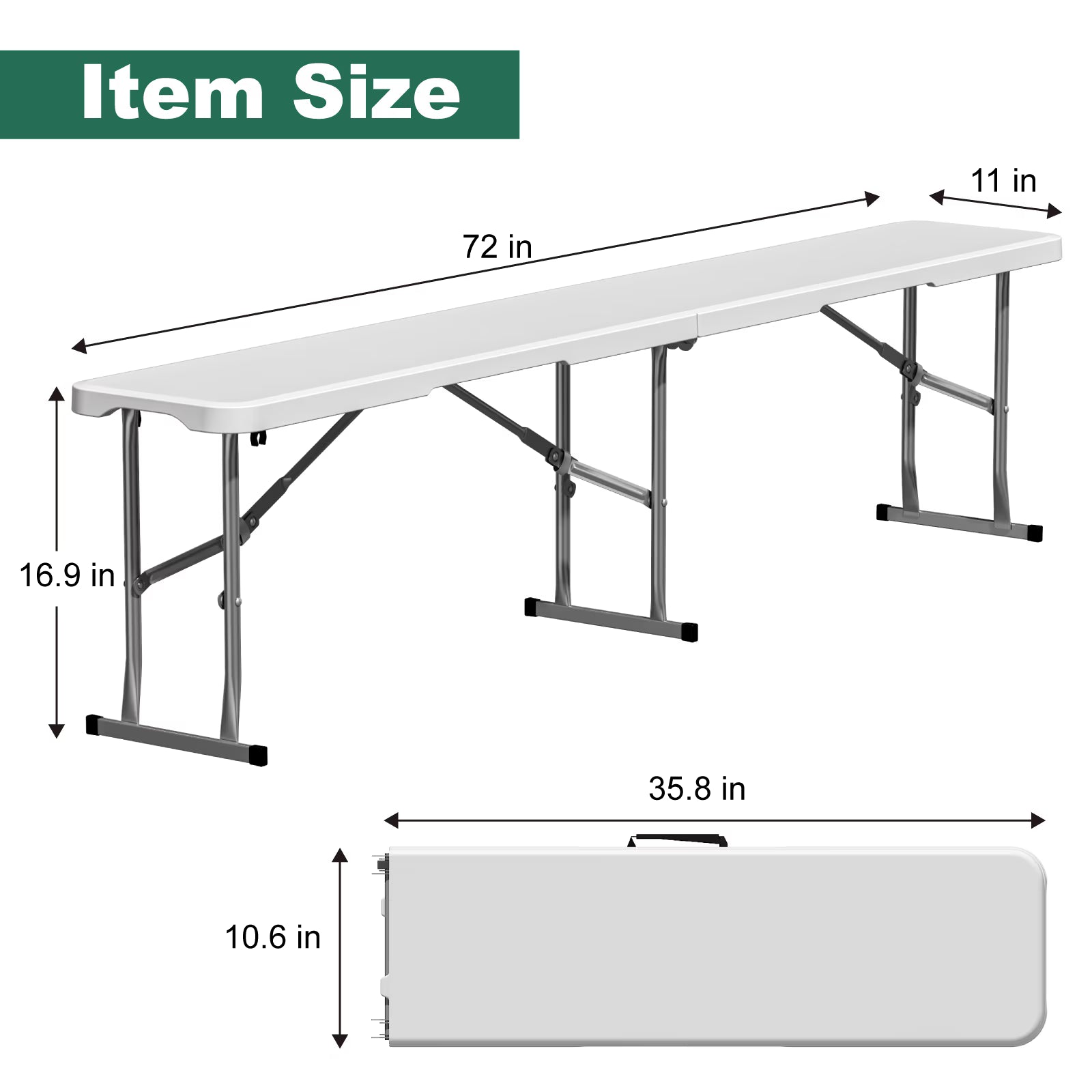 OROFULL 6FT Folding Picnic Table and Bench Set with Hdpe& Steel Frame for Indoor Outdoor Dining Camping Party Patio,White