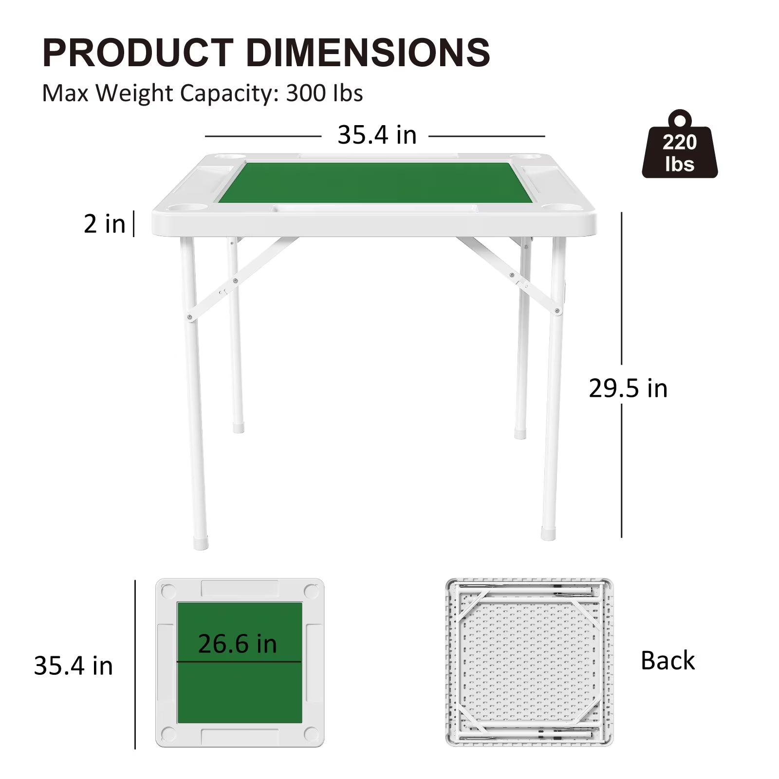 OROFULL Square Mahjong Table, 35.4" Folding Game Table with Green Felt & Cup Holders, Portable 4-Player Multi-Game Table for Poker Dominoes and Puzzles
