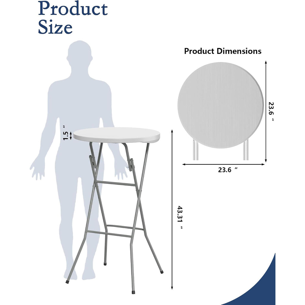 OROFULL 23.6” Round Bar Height Folding Cocktail Table, 2 Pack HDPE High Top Bistro Table with Iron Frame for Indoor Outdoor Party Events, White