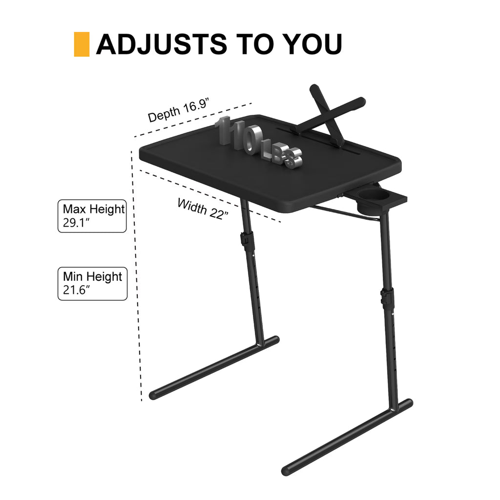 OROFULL Folding TV Tray Table with Cup Holder, X-Shaped Stand, 6 Height & 3 Tilt Angle Adjustable Sofa Desk for Living Room Bedroom, XL Surface, Black