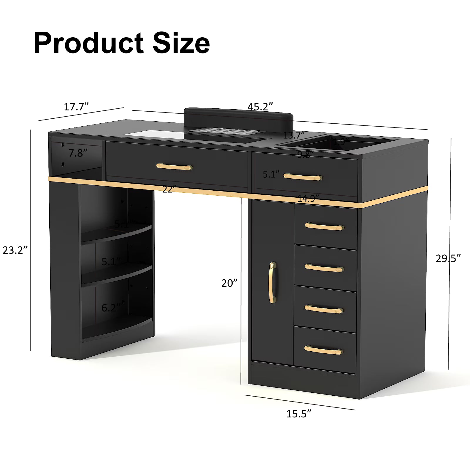 OROFULL Manicure Table, Professional Nail Desk with Dust Collector & Storage Drawers, Acetone Resistant Nail Station for Salon Home Use, Black