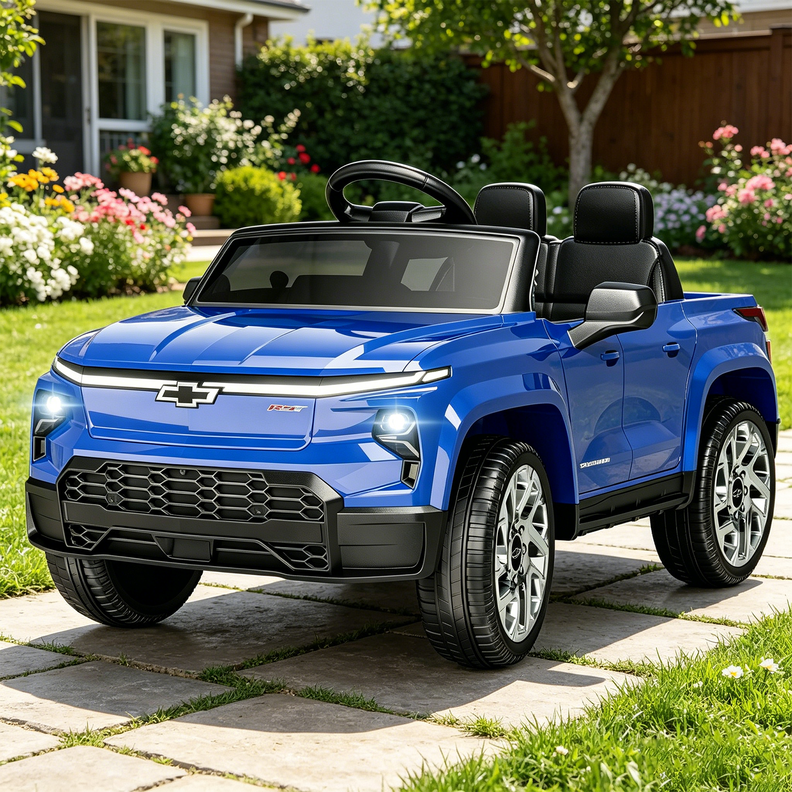 OROFULL 24V Licensed Chevrolet Electric Ride On Car with Remote, LED Lights, MP3, Safety Belt for Toddlers, Boys and Girls,Blue