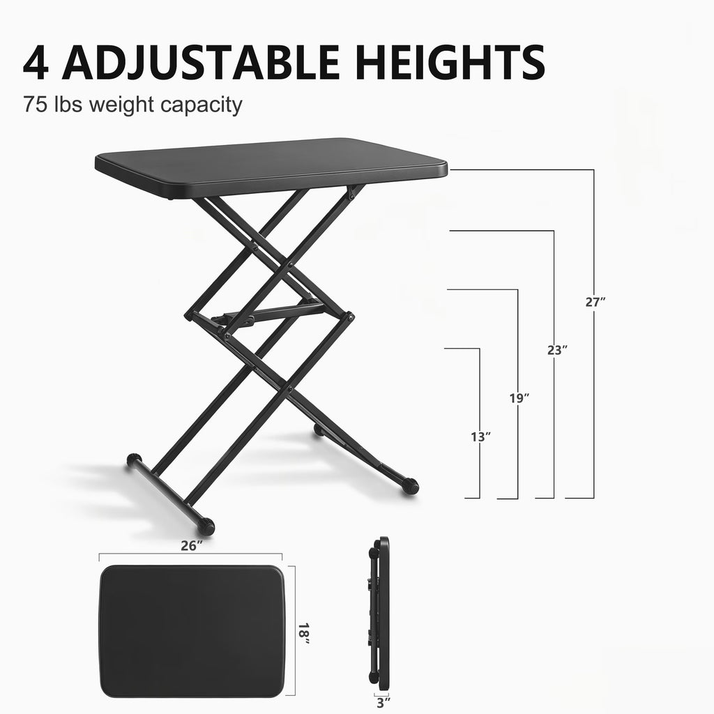 OROFULL 26 inch Small Folding Table, Height Adjustable x Frame Portable Plastic Table for Laptop, Couch, Camping and Small Spaces, Black