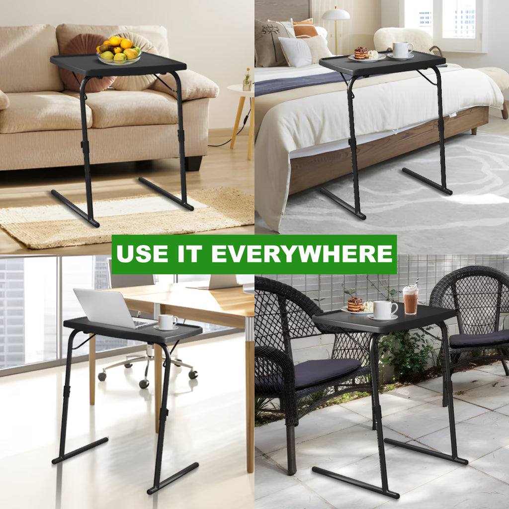 OROFULL Adjustable Folding TV Tray Table, 6 Height & 3 Tilt Angle Couch Desk with XL Surface, Portable Laptop Table for Eating & Working, Black